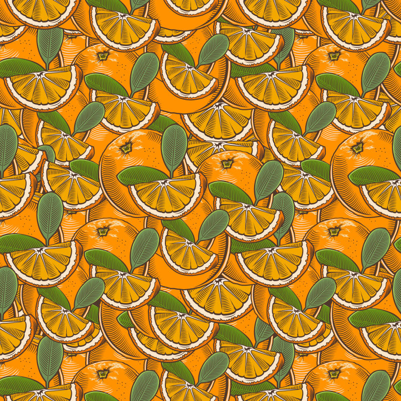 抽象矢量手绘柑橘元素无缝背景