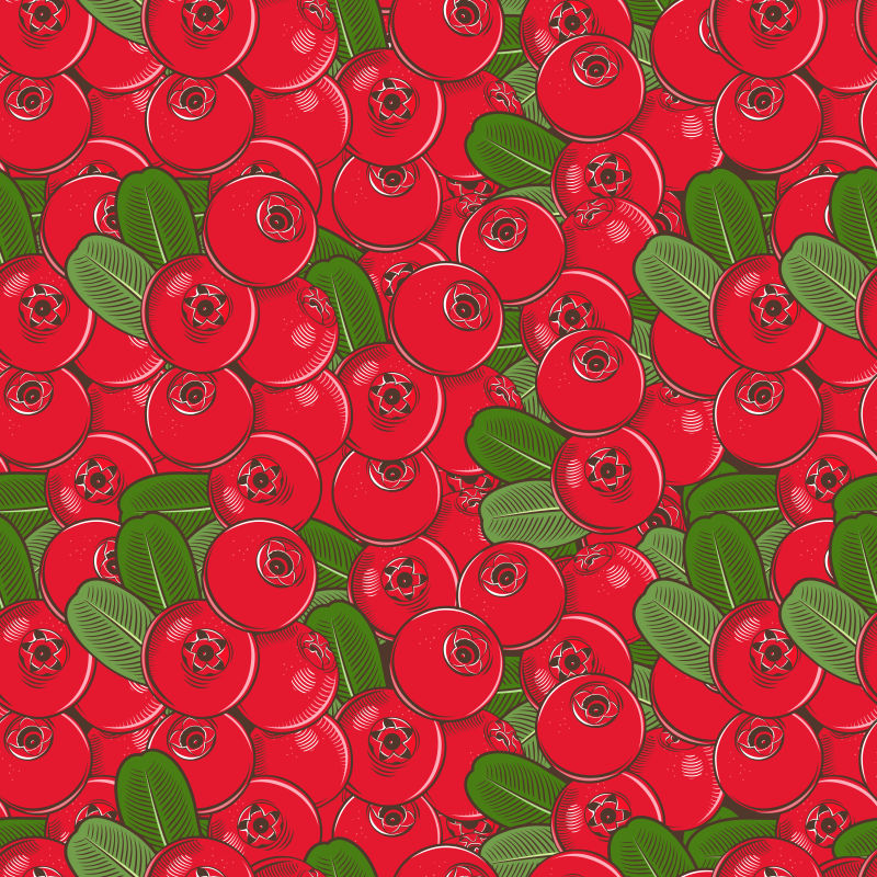 抽象矢量手绘红莓无缝背景设计