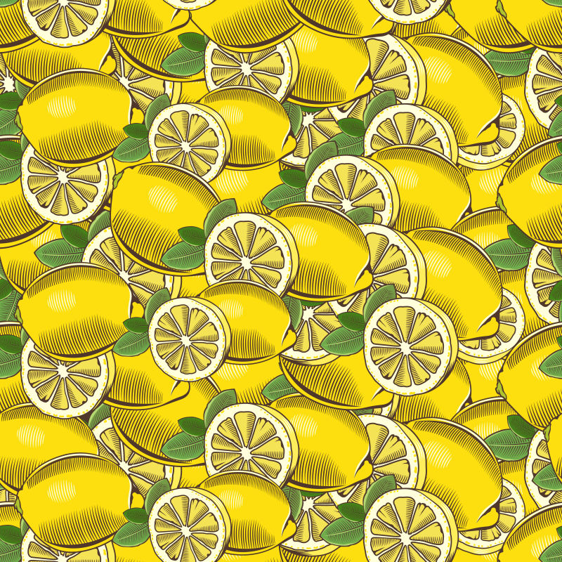 抽象手绘柠檬元素无缝背景
