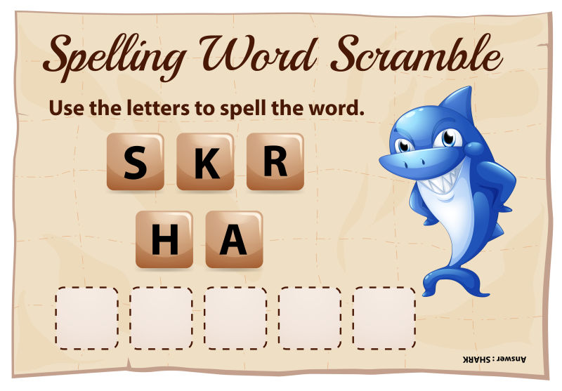 用单词shark拼写单词扰乱游戏
