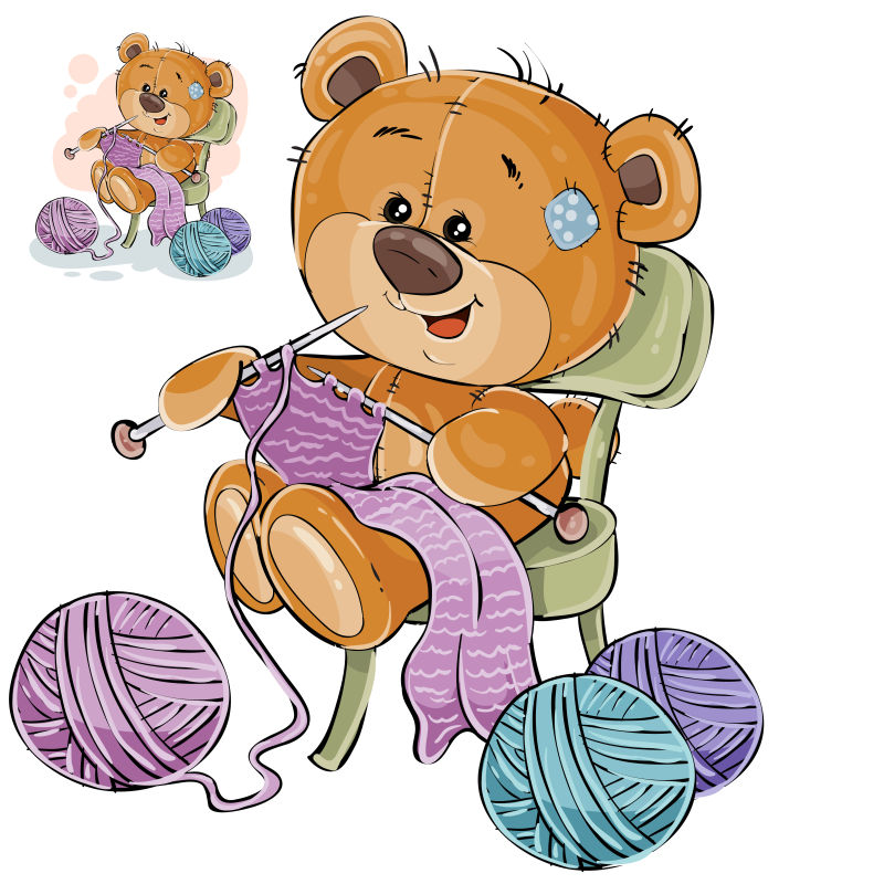 抽象矢量编制衣物的泰迪熊插图设计