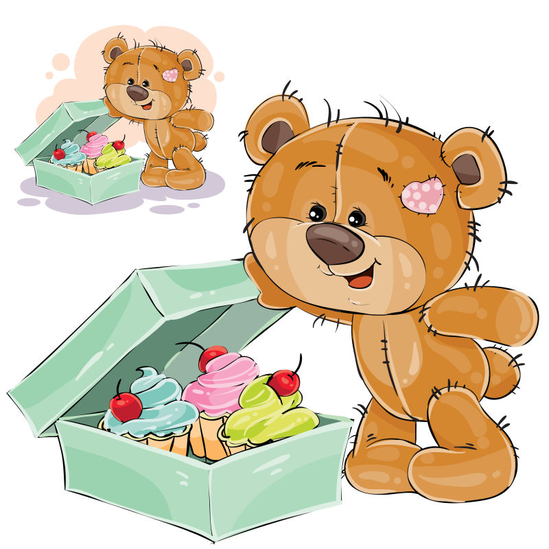抽象矢量打开蛋糕的泰迪熊插图设计