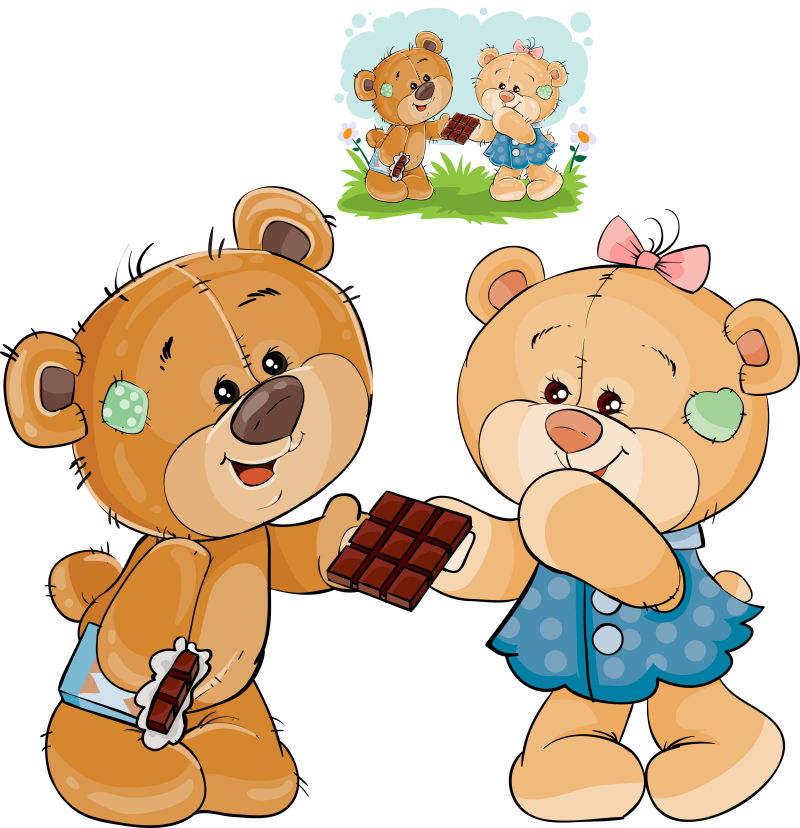 抽象矢量吃甜食的泰迪熊插图设计