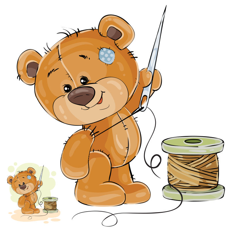 抽象矢量抓针线的泰迪熊插图设计