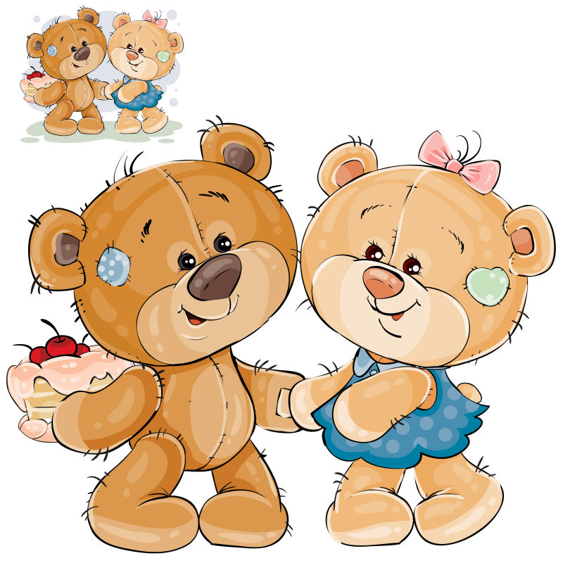 抽象矢量现代可爱的泰迪熊情侣插图设计
