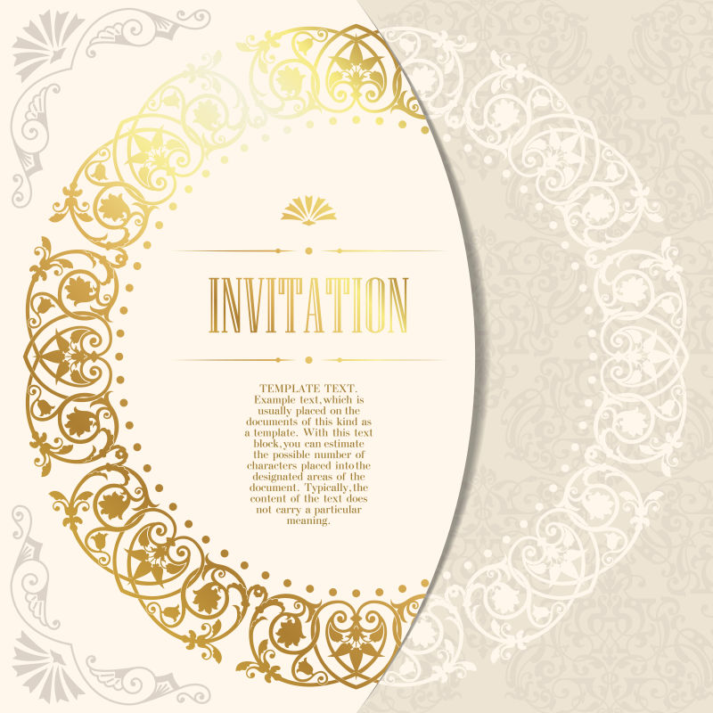 矢量现代抽象金色花纹装饰的婚礼请帖设计