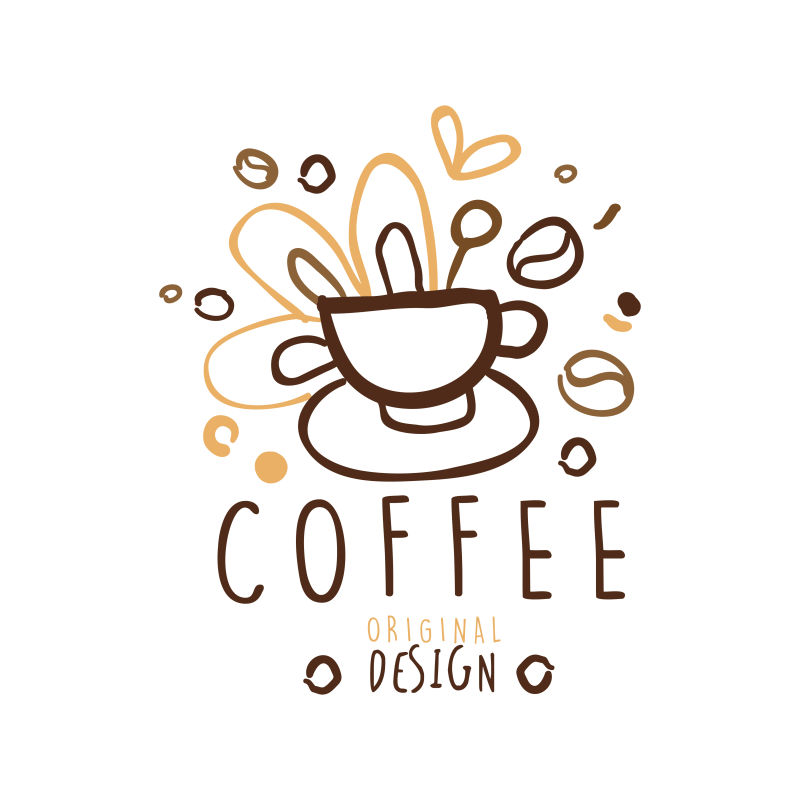咖啡标签原创设计手绘矢量棕色插图