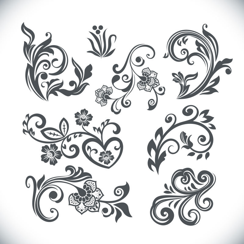 抽象矢量现代单色装饰花卉元素设计插图
