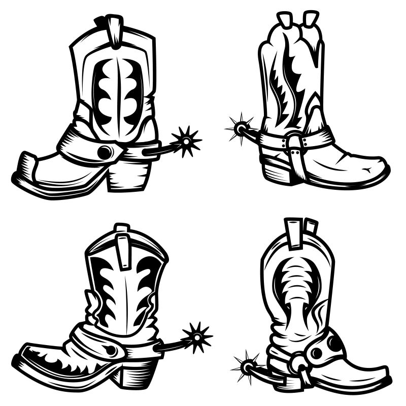 抽象矢量素描风格的牛仔靴插图设计