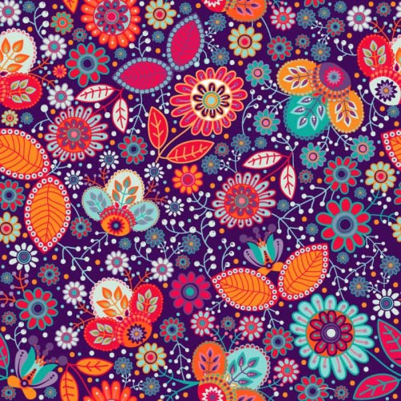 花卉无缝图案-矢量自然装饰壁纸-花色鲜艳-花色别致-包装纸网罩织物织物窗帘的设计