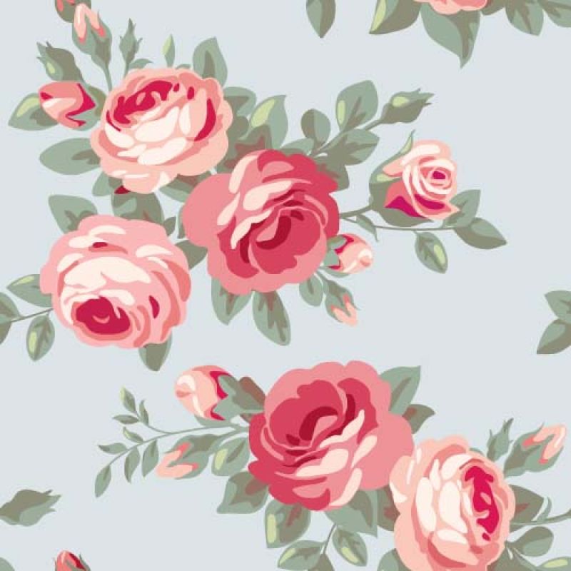 光栅版本-带玫瑰的无缝复古图案-粉红色花朵盛开的花卉壁纸