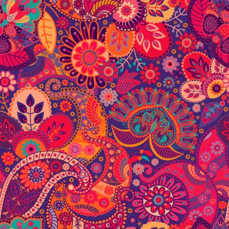明亮的无缝佩斯利图案-印度尼西亚蜡染-佩斯利和风格化花朵的红色壁纸-风格化的花卉图案-网页织物纺织品封面邀请海报包装纸的设计