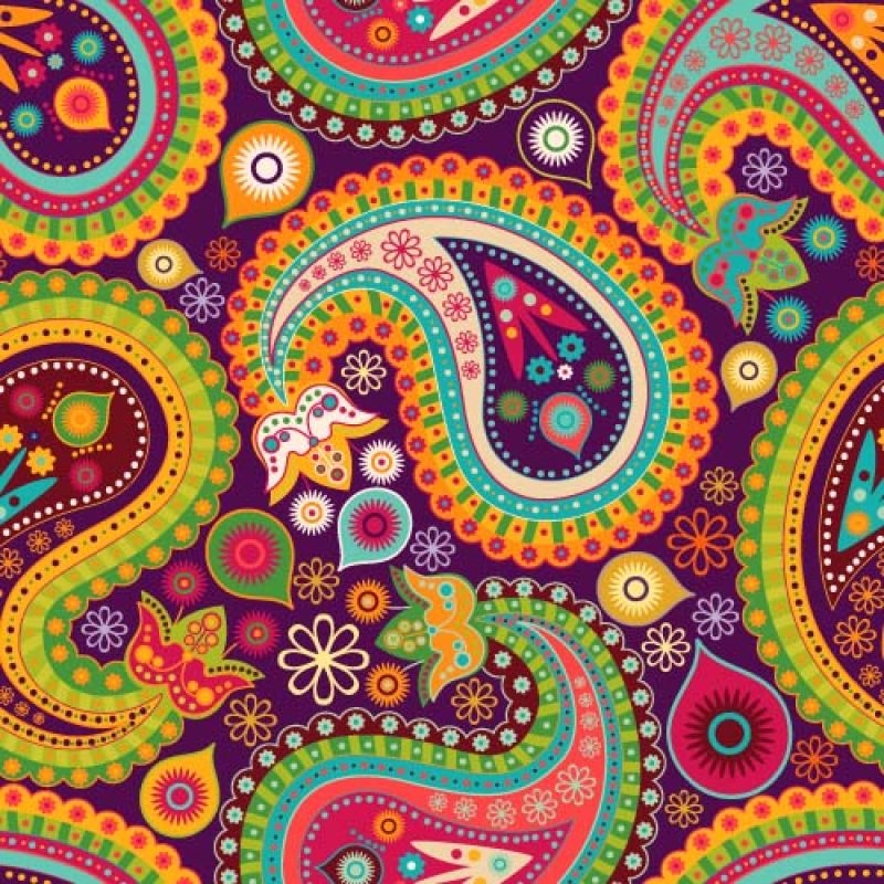 印度佩斯利图案-彩色矢量印尼蜡染-带有装饰元素的经典佩斯利壁纸-织物纺织品窗帘封面包装纸礼品纸的设计