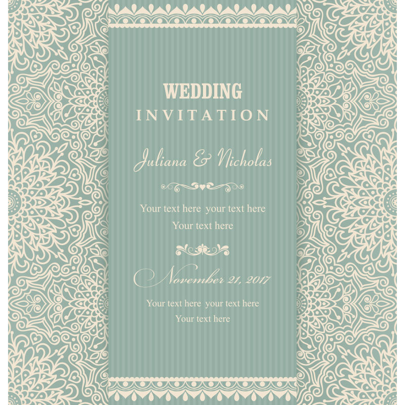 抽象矢量现代古典装饰风格的婚礼请帖设计