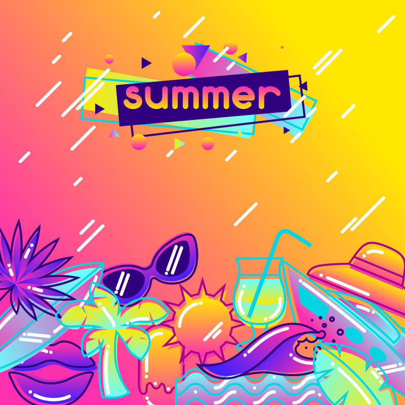 抽象矢量彩色卡通夏季主题海报设计