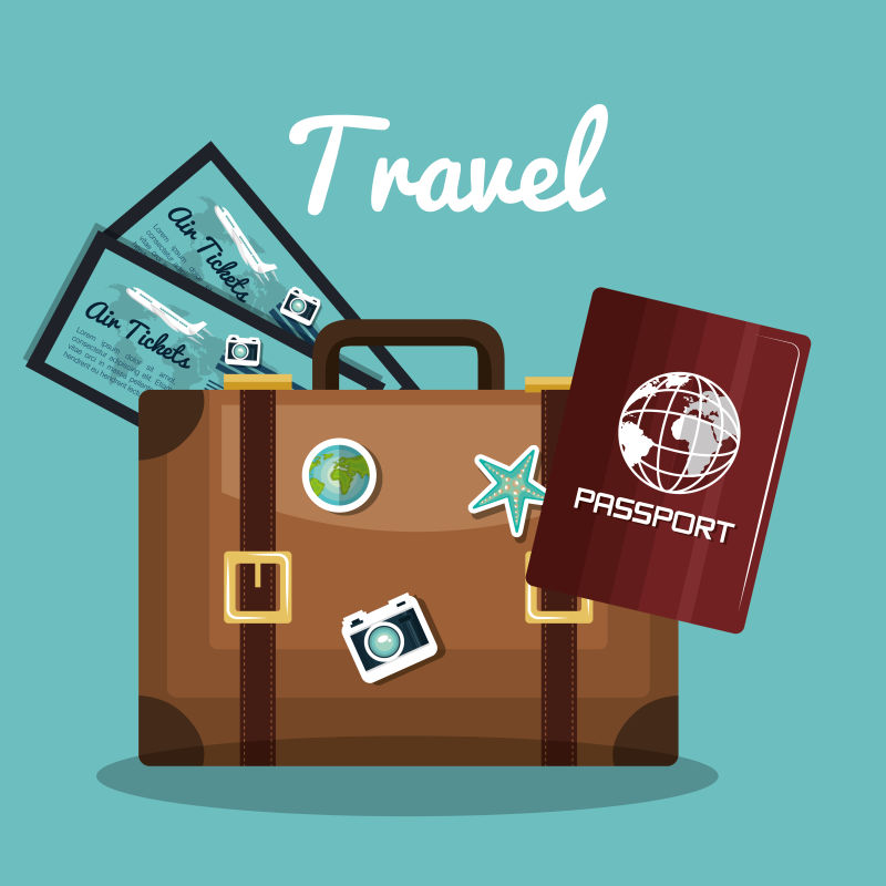 旅游手提箱护照门票度假设计