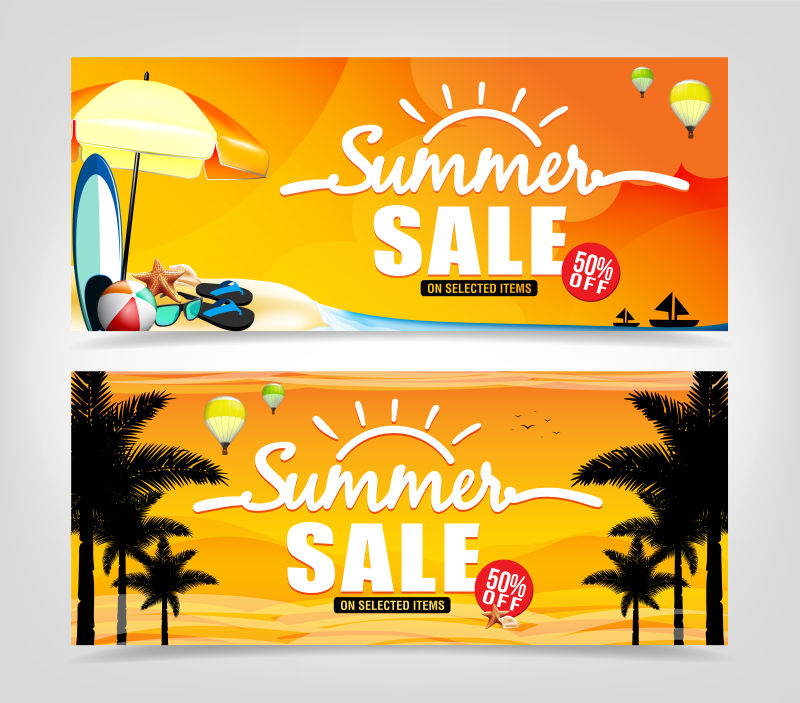夏季促销的独立背景下的夏季销售横幅设计