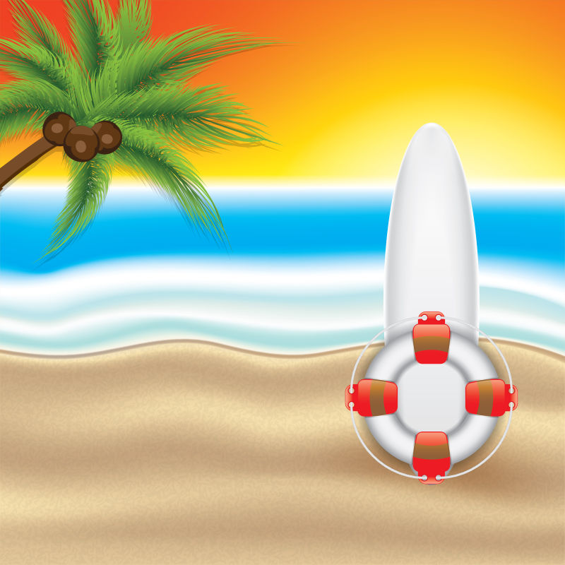 抽象矢量现代热带海滩设计插图
