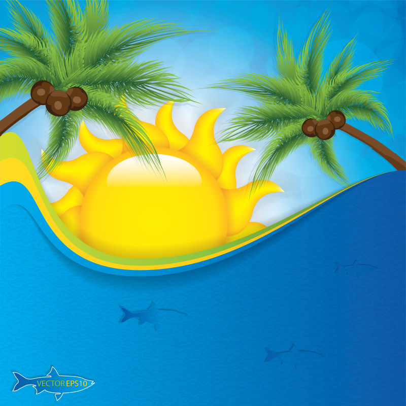 抽象矢量现代夏季主题的海滩插图设计