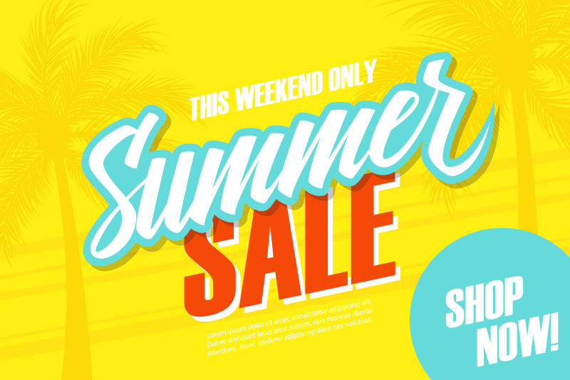 夏季销售-这个周末特别提供棕榈树横幅-现在就去购物吧-矢量插图