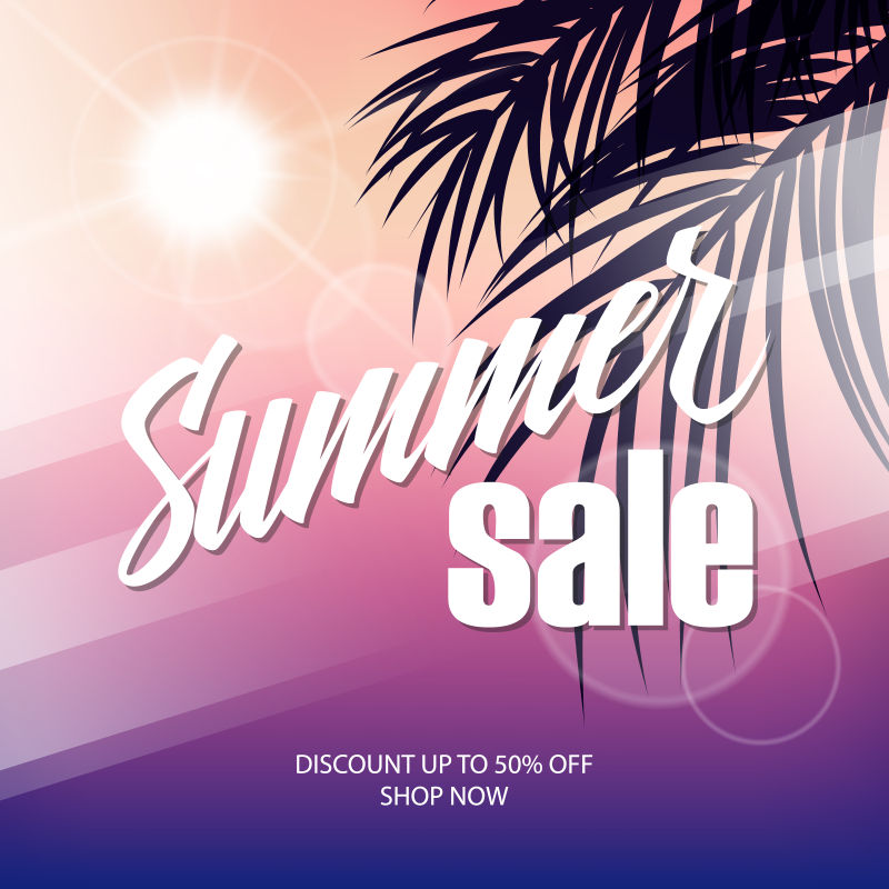 夏季销售背景-手写和棕榈叶-用于商业-促销和商业-矢量插图