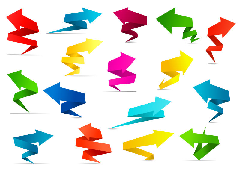 抽象矢量现代彩色扭曲折纸箭头标签设计