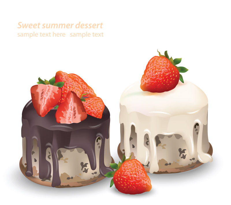 美味的糖果和甜点巧克力和草莓蛋糕夏日糖果面包店招待向量插图