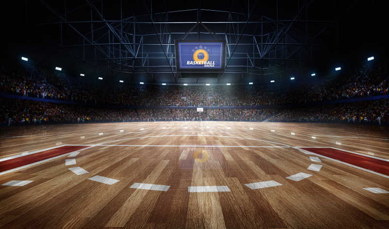 专业篮球场灯光与球迷三维渲染