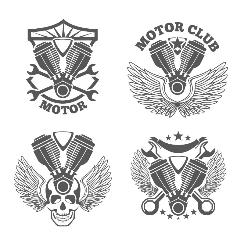 老式摩托车标签徽章摩托车矢量标志套装