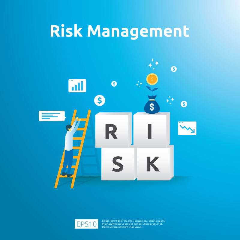 风险管理和财务识别评估和挑战企业预防保护公司绩效分析概念平面设计矢量图中的商业与市场理念