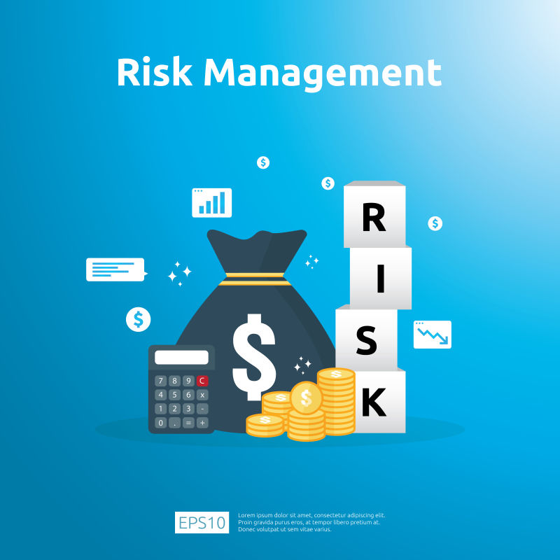 风险管理和财务识别评估和挑战企业预防保护公司绩效分析概念平面设计矢量图中的商业与市场理念