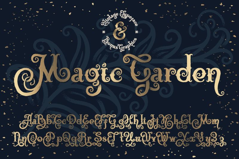 美丽的装饰字体-名为&quot；Magic Garden&quot；-具有良好的纹理噪音效果