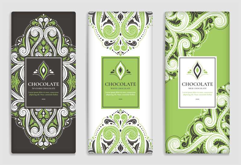 巧克力条的豪华绿色包装设计-复古矢量装饰模板-优雅经典的元素-非常适合食物饮料和其他包装类型-可用于背景和墙纸