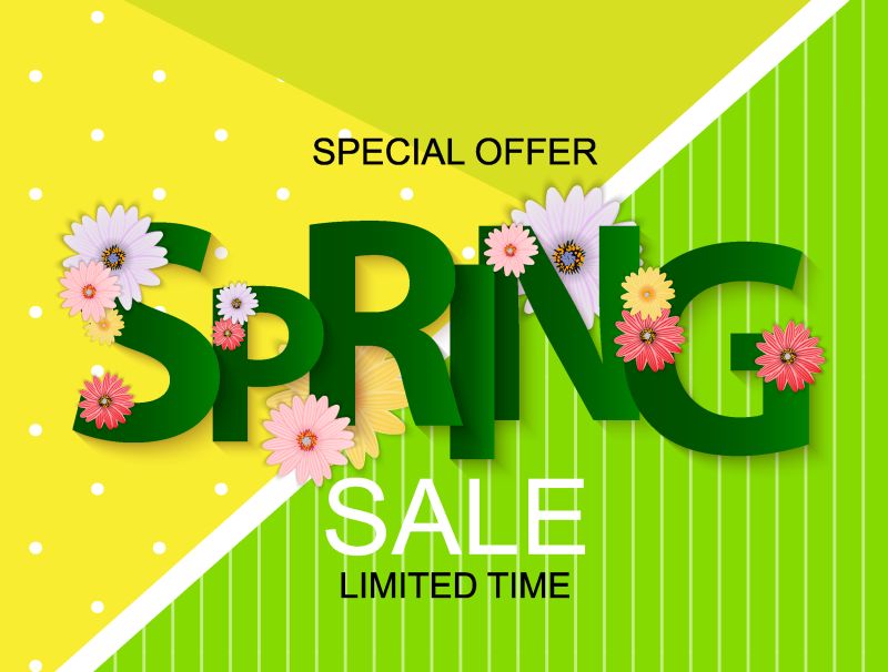 春季销售可爱的背景与Flowers-矢量插图EPS10