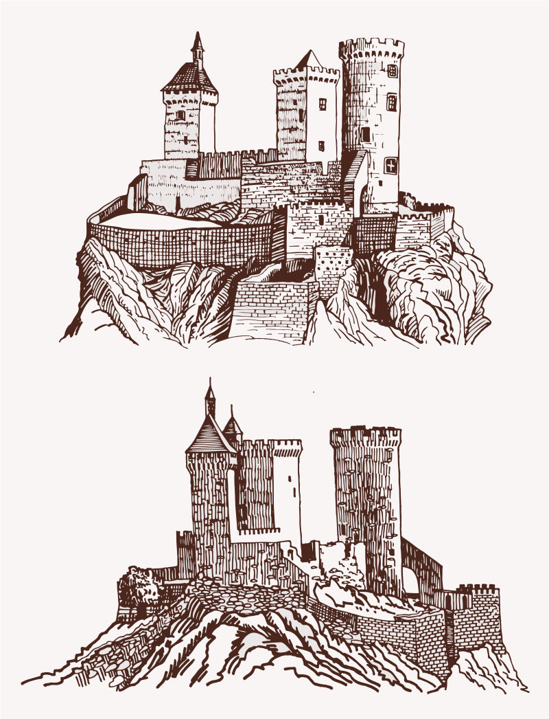 法国弗利克斯的古城堡-中世纪城堡草图