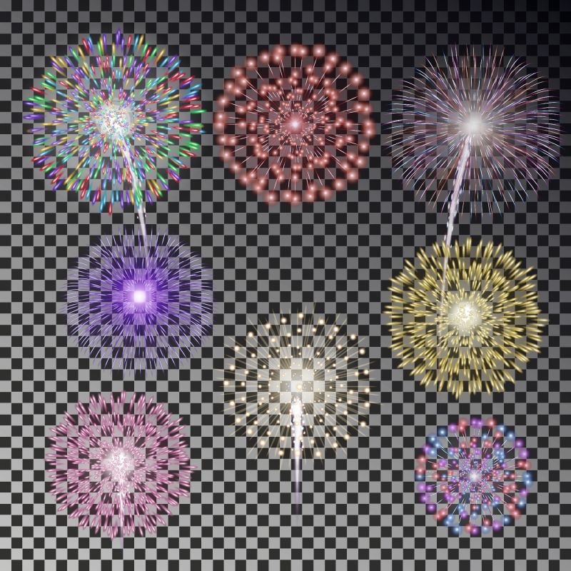 圣诞烟火的光效果在黑暗背景下被隔离-为新年聚会生日装饰逼真的烟花-鞭炮矢量图