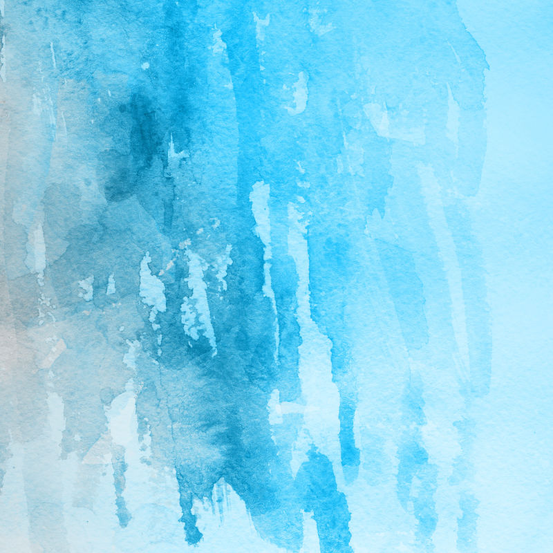 彩色冬季蓝墨水和水彩画纹理的白纸背景-油漆泄漏和ombre效应-手绘抽象形象