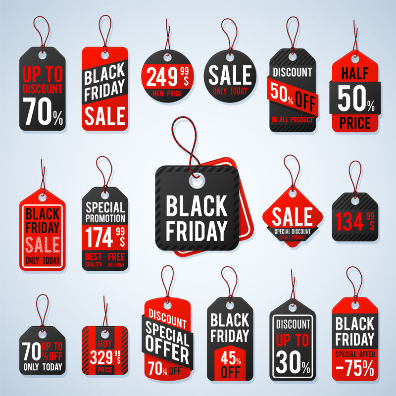 黑色星期五定价标签和促销标签价格便宜价格优惠零售矢量标志