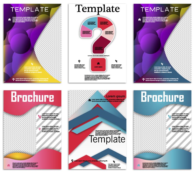 抽象向量业务模板集-小册子布局-封面现代设计年报-海报-A4传单-彩色方块-三角形-斜角几何图形-纹理背景线