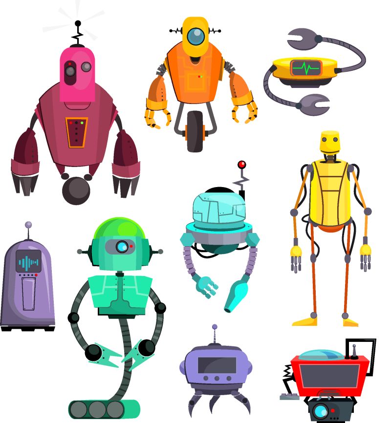 可爱的机器人-电子机器科学人物-电子人和机器人角色友好-机器人吉祥物插图