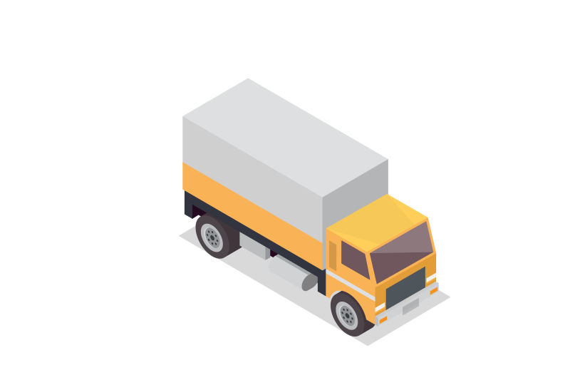 现实的送货卡车图标矢量-带集装箱的货车-广告设计用白底立体等距矢量图