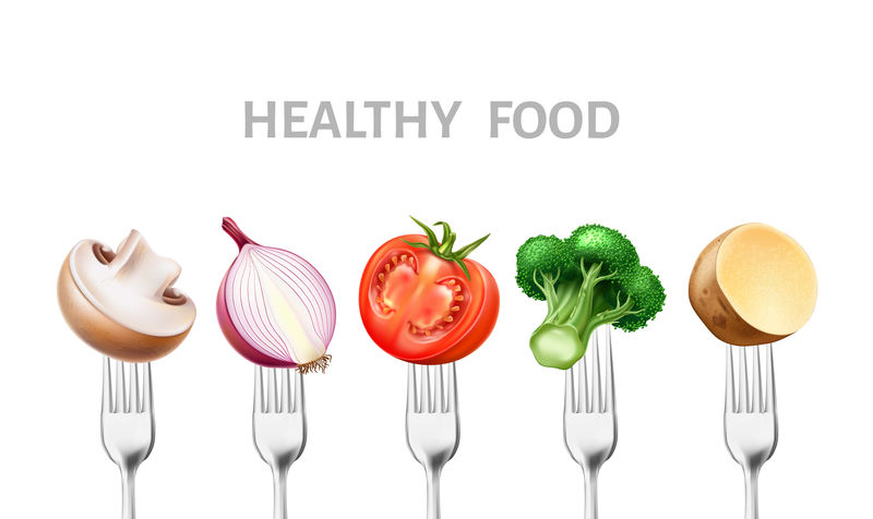矢量健康食品银叉三维蔬菜