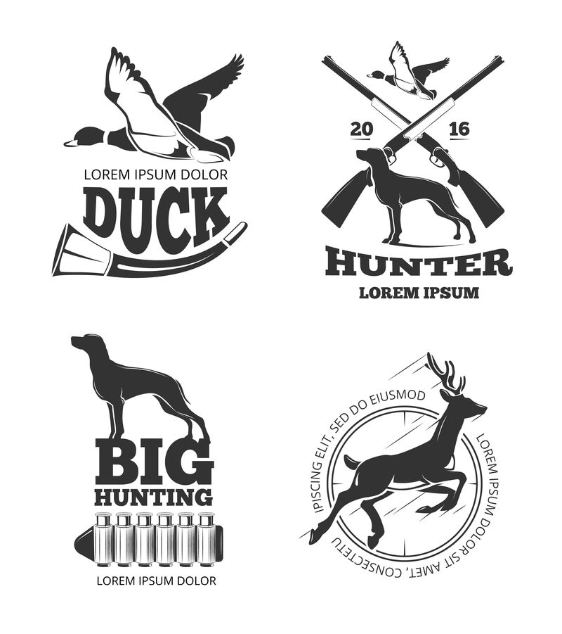 狩猎俱乐部复古矢量标签徽章标志徽章套装