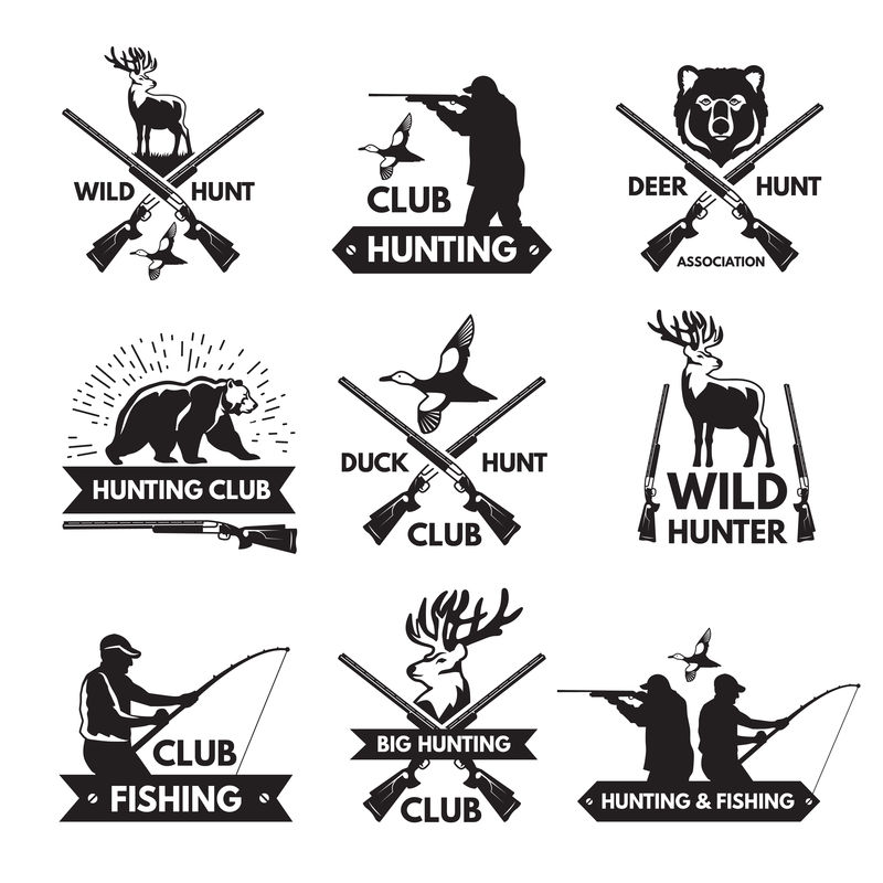 鸭子熊鹿和其他狩猎动物单色标签设置为文本的位置