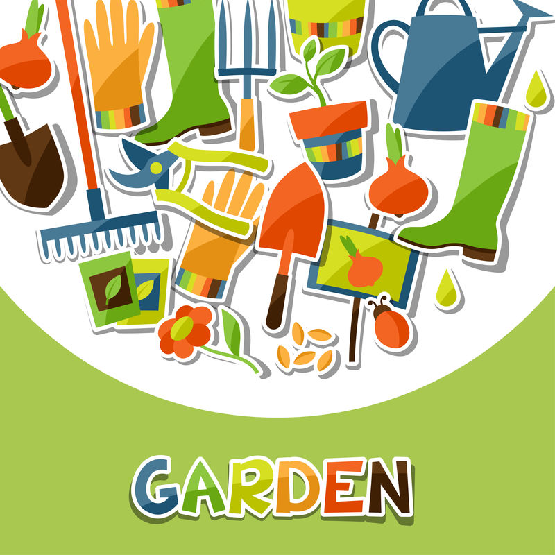 背景与花园贴纸设计元素和图标