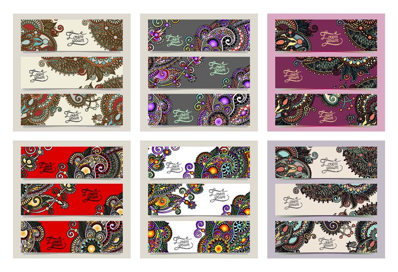 印度卡拉姆卡里阶梯装饰花模板横幅-卡片-网页设计-文字位置-光栅版本插图