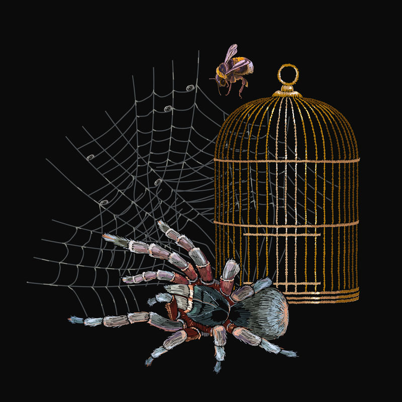 绣花蜘蛛金笼和大黄蜂古典哥特式艺术