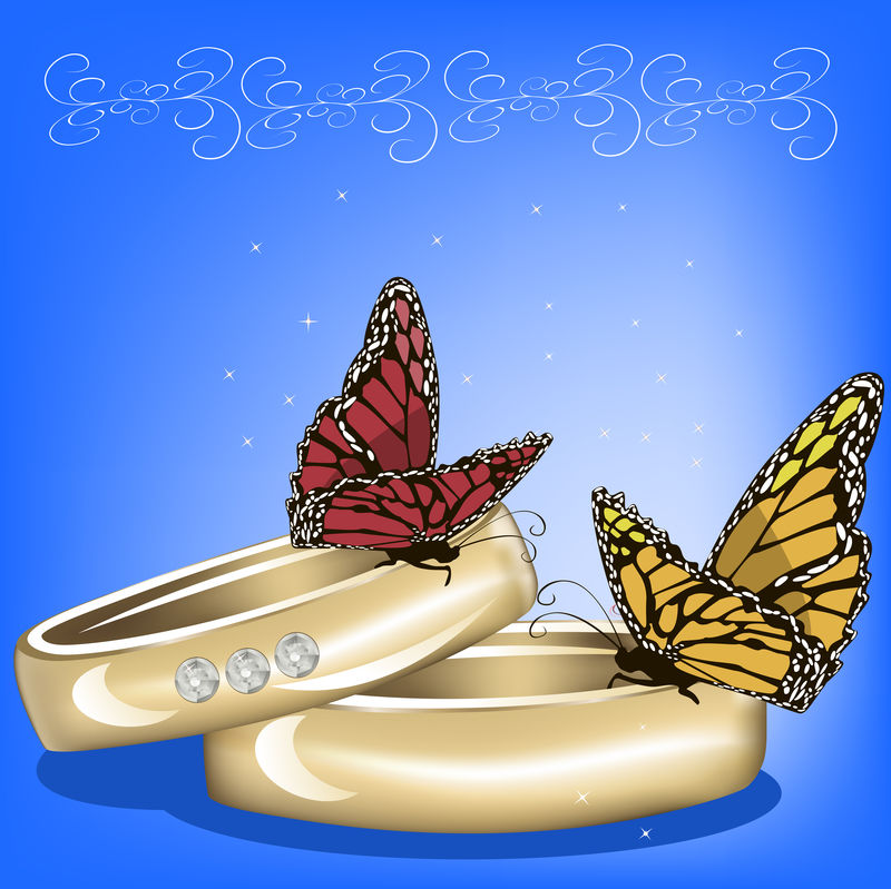 婚礼背景戒指和蝴蝶在蓝色（0.jpg）上