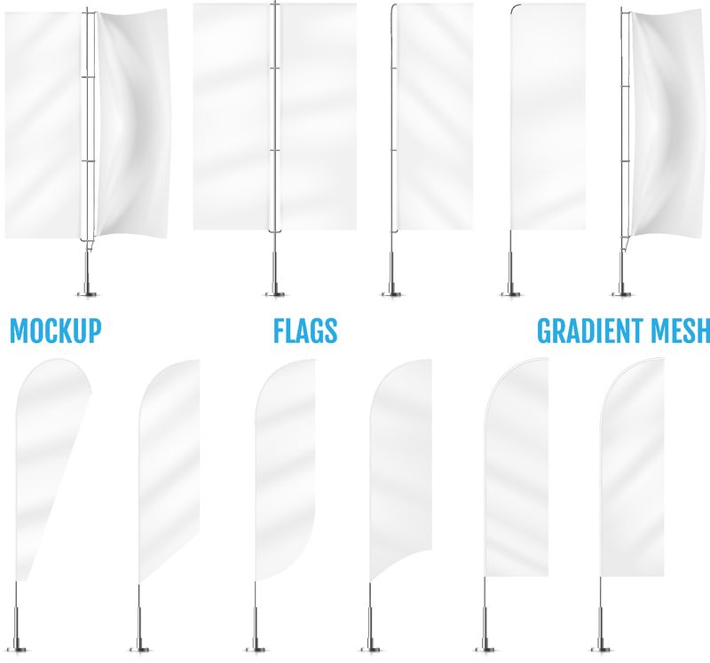 白色纺织旗帜-横幅标志模型集-矢量广告模型集