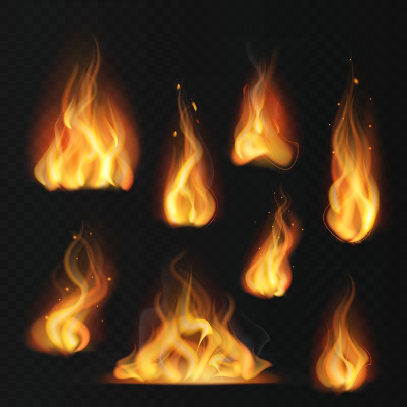 真实的火焰-火球温火效果抽象火炬红色火焰火焰孤立向量集